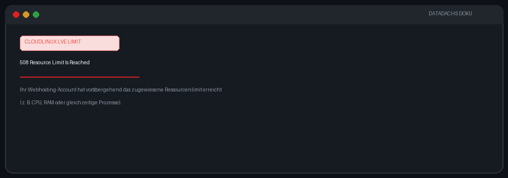 cPanel resource limit diagnostic screen for Server Error 508